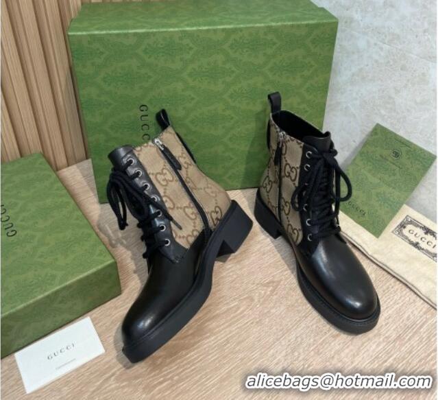 Unique Grade Gucci GG and Leather Lace-up Ankle boot 092516 Black