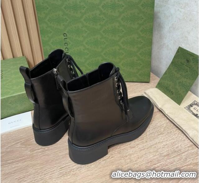 Best Price Gucci Leather Ankle boot 092517 Black/Silver