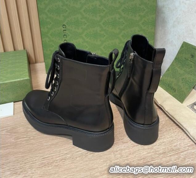 Best Price Gucci Leather Ankle boot 092517 Black/Silver