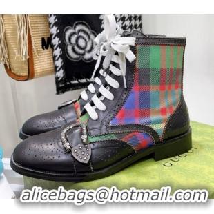 Good Quality Gucci Vintage Check Ankle Boots 092518 Black/Multicolor