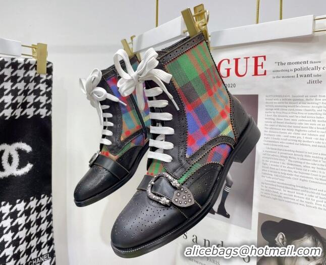 Good Quality Gucci Vintage Check Ankle Boots 092518 Black/Multicolor