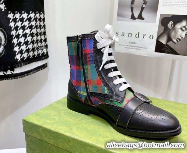 Good Quality Gucci Vintage Check Ankle Boots 092518 Black/Multicolor