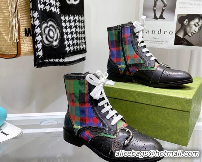 Good Quality Gucci Vintage Check Ankle Boots 092518 Black/Multicolor