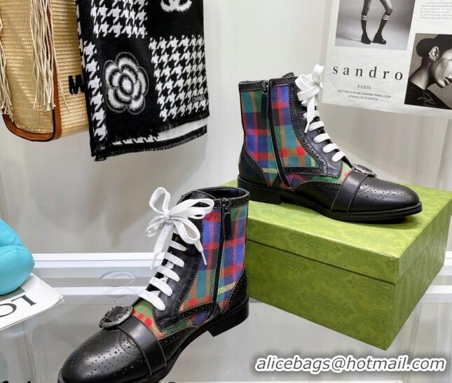 Good Quality Gucci Vintage Check Ankle Boots 092518 Black/Multicolor