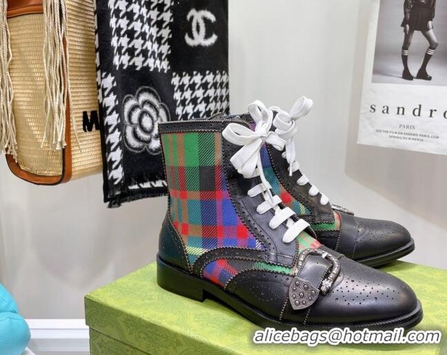 Good Quality Gucci Vintage Check Ankle Boots 092518 Black/Multicolor