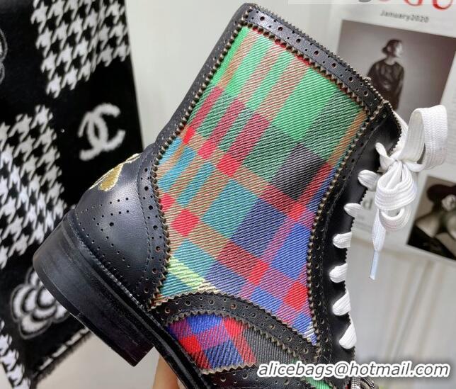 Good Quality Gucci Vintage Check Ankle Boots 092518 Black/Multicolor