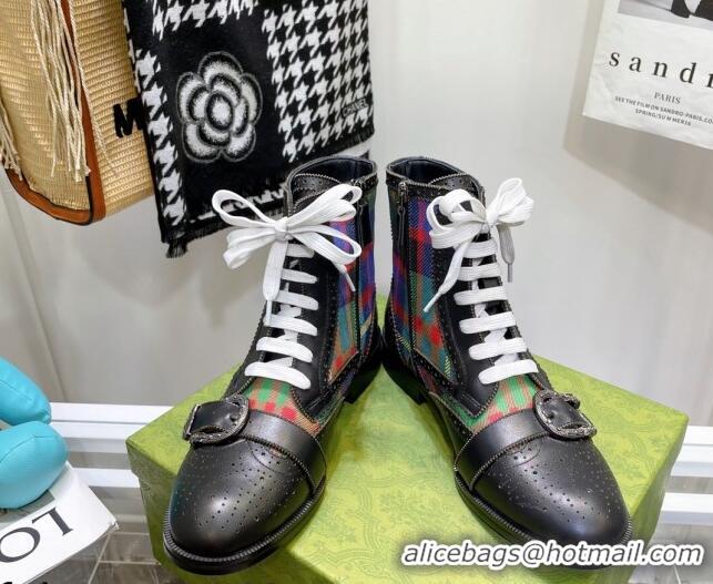 Good Quality Gucci Vintage Check Ankle Boots 092518 Black/Multicolor