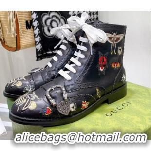 Super Quality Gucci Vintage Embroidered Ankle Boots 1092520 Black