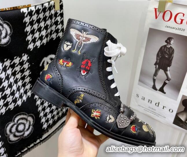 Super Quality Gucci Vintage Embroidered Ankle Boots 1092520 Black