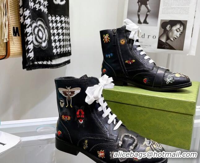 Super Quality Gucci Vintage Embroidered Ankle Boots 1092520 Black