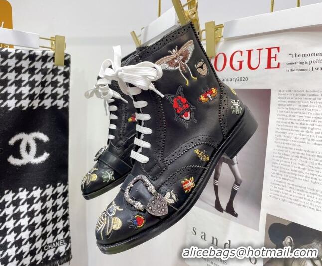 Super Quality Gucci Vintage Embroidered Ankle Boots 1092520 Black