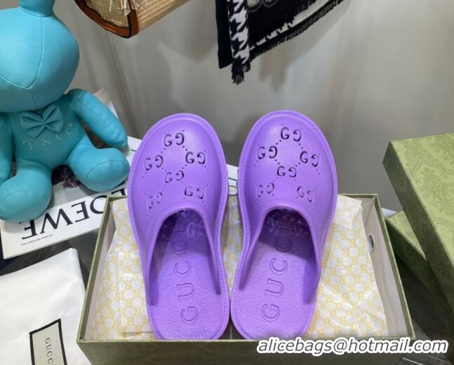 Discount Gucci Perforated GG Rubber Mules 5cm 092521 Purple