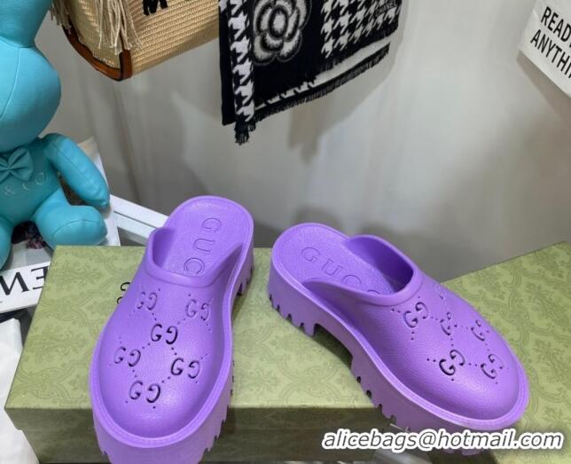 Discount Gucci Perforated GG Rubber Mules 5cm 092521 Purple