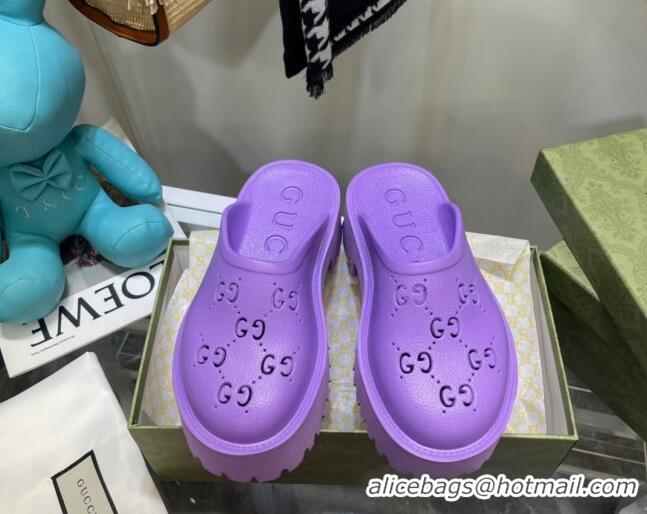 Discount Gucci Perforated GG Rubber Mules 5cm 092521 Purple