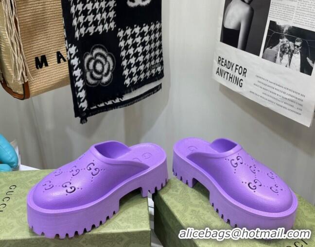 Discount Gucci Perforated GG Rubber Mules 5cm 092521 Purple