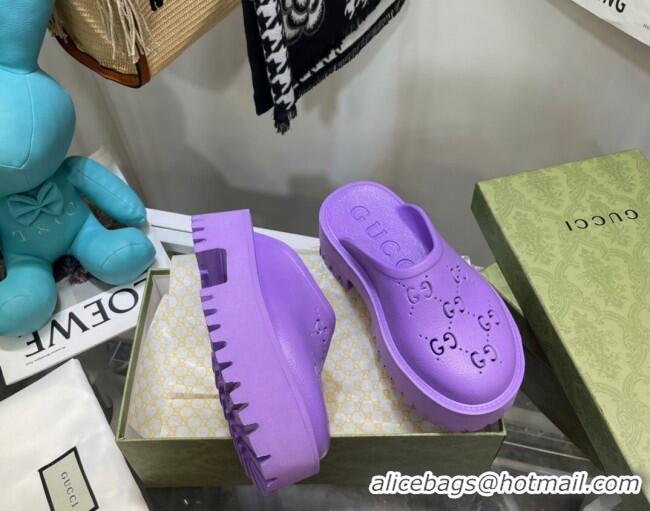 Discount Gucci Perforated GG Rubber Mules 5cm 092521 Purple