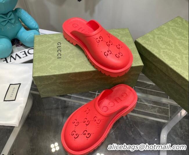 Good Quality Gucci Perforated GG Rubber Mules 2cm 092522 Red 2021