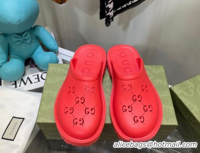 Good Quality Gucci Perforated GG Rubber Mules 2cm 092522 Red 2021