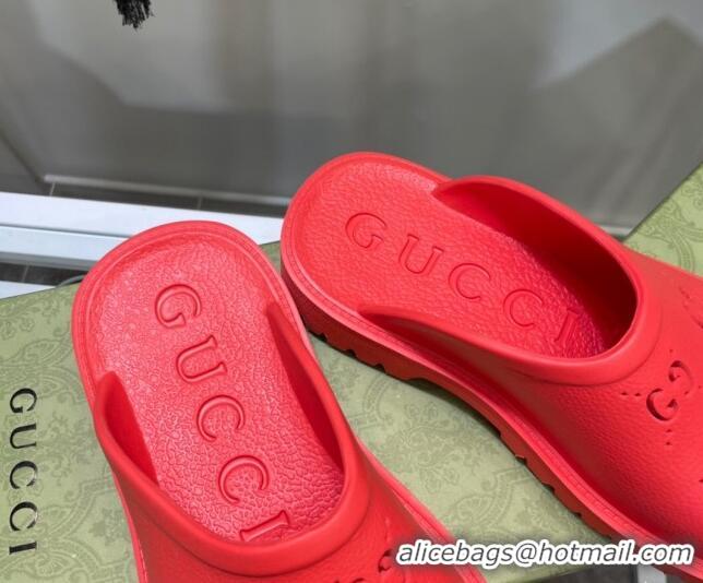 Good Quality Gucci Perforated GG Rubber Mules 2cm 092522 Red 2021