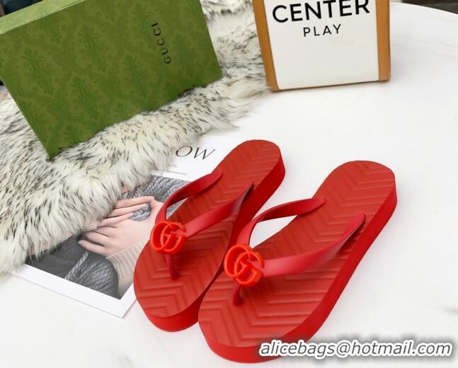 Best Price Gucci Platform Thong Slide Sandals 092524 All Red