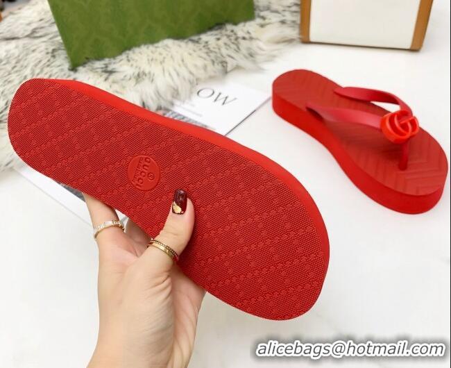 Best Price Gucci Platform Thong Slide Sandals 092524 All Red