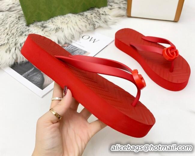 Best Price Gucci Platform Thong Slide Sandals 092524 All Red