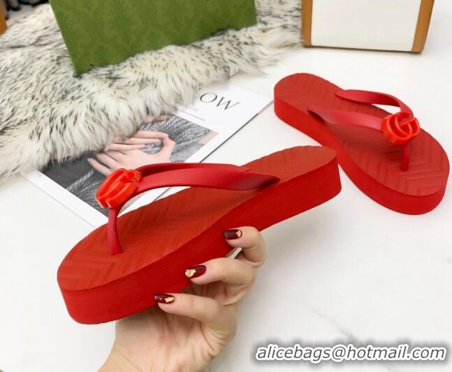 Best Price Gucci Platform Thong Slide Sandals 092524 All Red