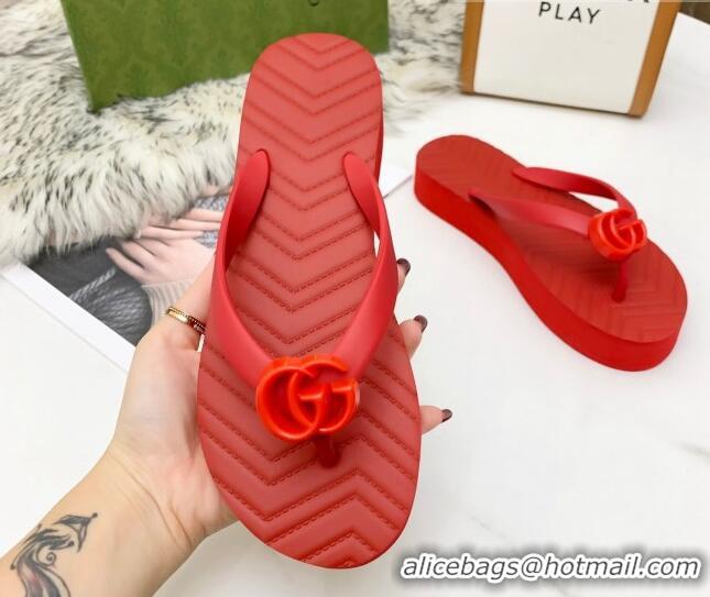 Best Price Gucci Platform Thong Slide Sandals 092524 All Red