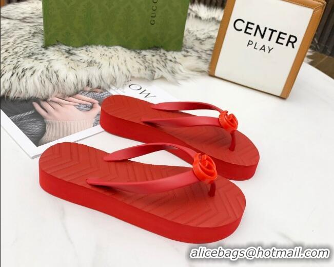 Best Price Gucci Platform Thong Slide Sandals 092524 All Red