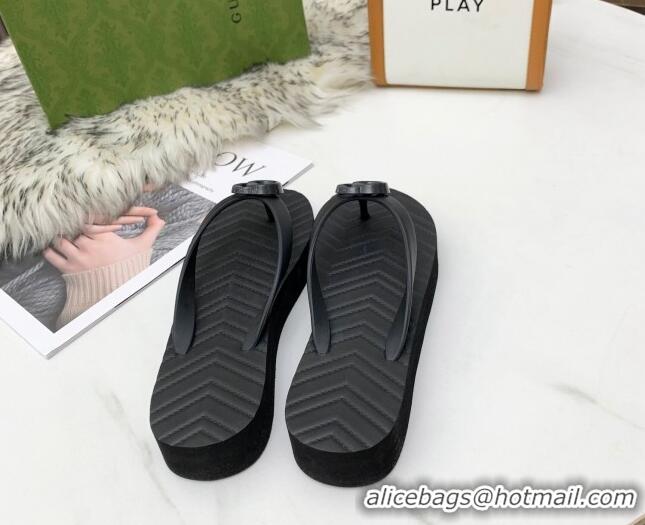 High Quality Gucci Platform Thong Slide Sandals 092524 All Black