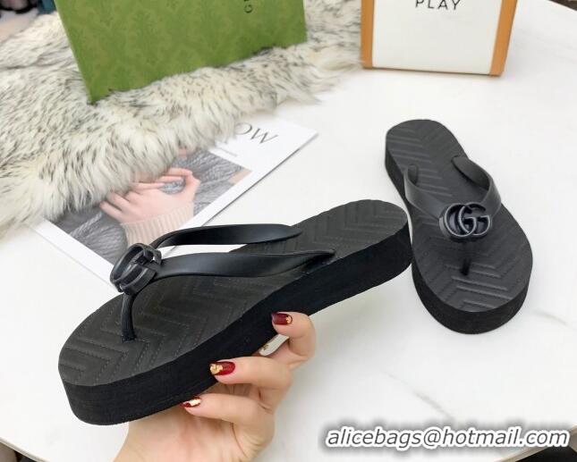 High Quality Gucci Platform Thong Slide Sandals 092524 All Black