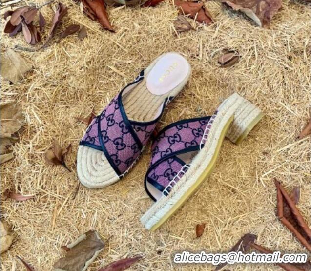 Best Price Gucci GG Multicolor Denim Slide Espadrille Sandals 6cm Pink 092740