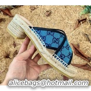 Cheap Price Gucci GG Multicolor Denim Slide Espadrille Sandals 6cm 092740 Light Blue