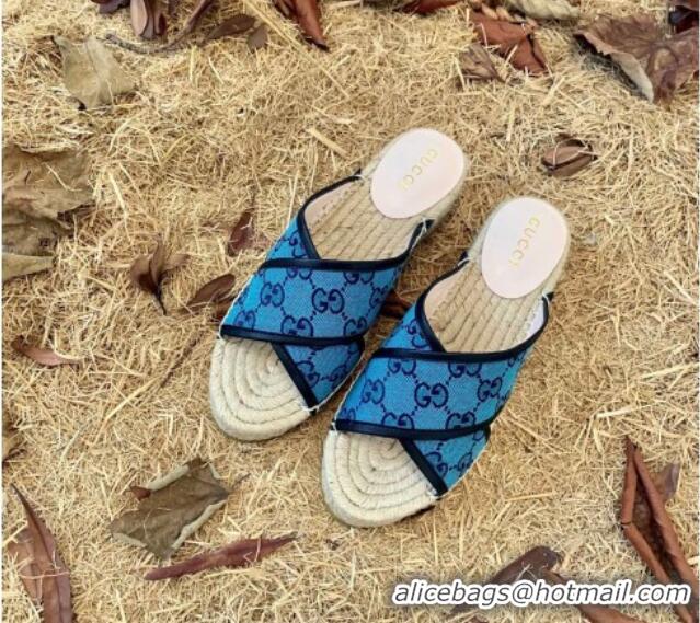 Cheap Price Gucci GG Multicolor Denim Slide Espadrille Sandals 6cm 092740 Light Blue