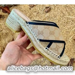 Popular Style Gucci GG Multicolor Denim Slide Espadrille Sandals 6cm 092740 Beige