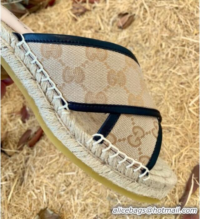 Popular Style Gucci GG Multicolor Denim Slide Espadrille Sandals 6cm 092740 Beige