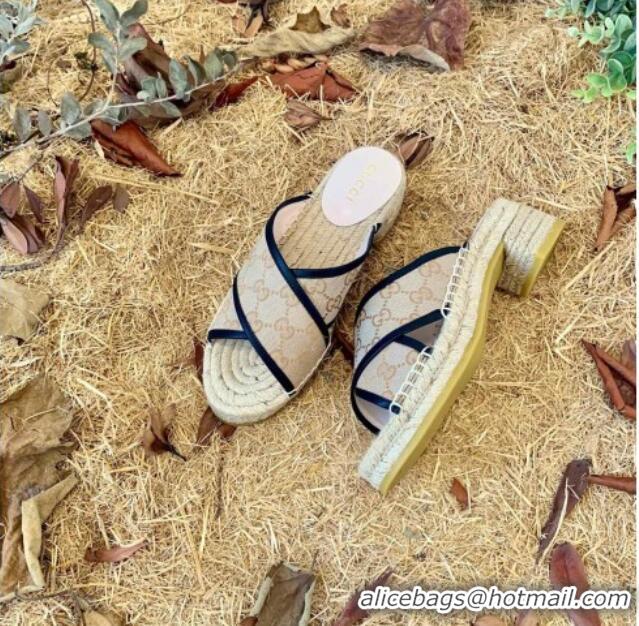 Popular Style Gucci GG Multicolor Denim Slide Espadrille Sandals 6cm 092740 Beige