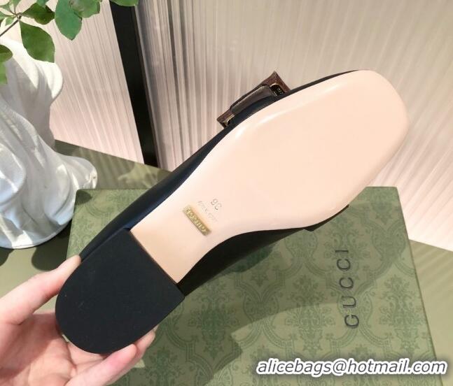 Classic Hot Gucci Leather Ballet Flat with Bamboo Buckle 092745 Black