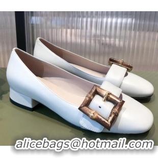 Unique Style Gucci Leather Ballet Flat with Bamboo Buckle 092745 White