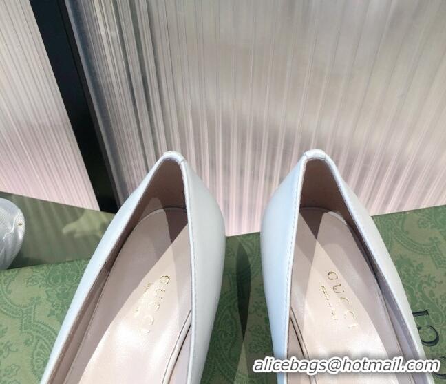 Unique Style Gucci Leather Ballet Flat with Bamboo Buckle 092745 White