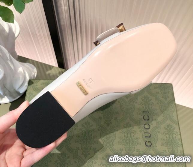 Unique Style Gucci Leather Ballet Flat with Bamboo Buckle 092745 White