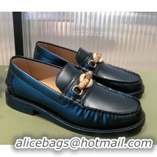 Good Looking Gucci Leather Loafer Flat with Bamboo Horsebit 092747 Black