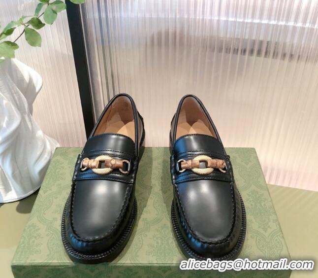 Good Looking Gucci Leather Loafer Flat with Bamboo Horsebit 092747 Black