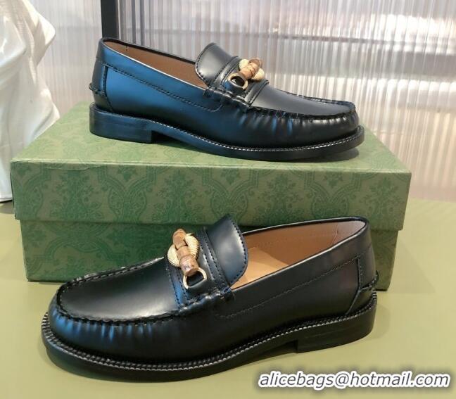 Good Looking Gucci Leather Loafer Flat with Bamboo Horsebit 092747 Black