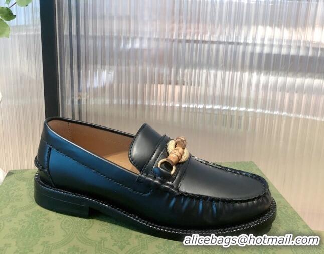 Good Looking Gucci Leather Loafer Flat with Bamboo Horsebit 092747 Black