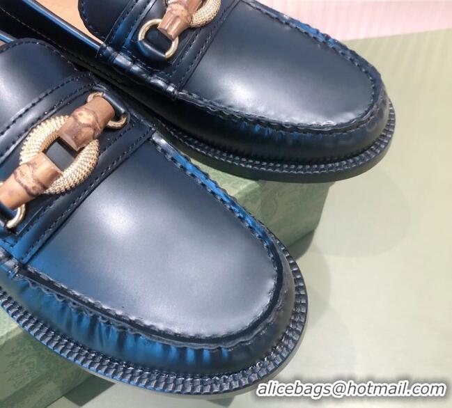 Good Looking Gucci Leather Loafer Flat with Bamboo Horsebit 092747 Black