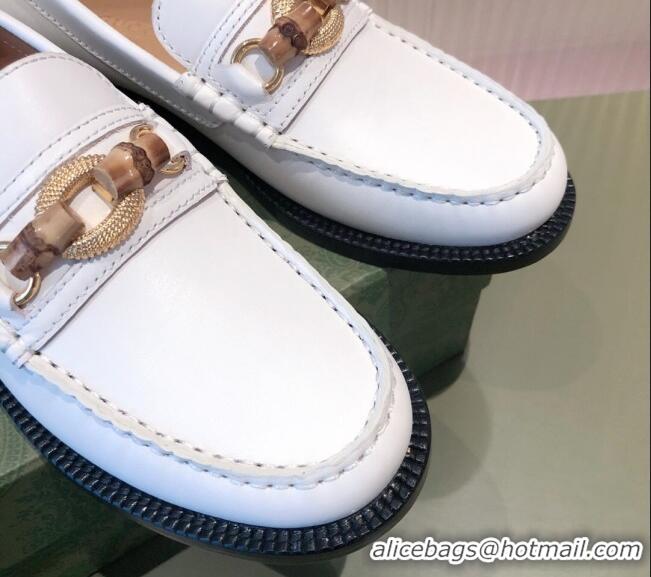 Pretty Style Gucci Leather Loafer Flat with Bamboo Horsebit 092747 White