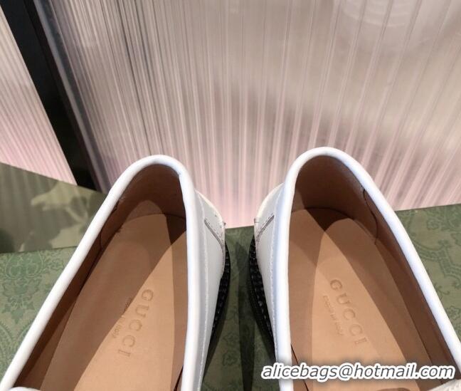 Pretty Style Gucci Leather Loafer Flat with Bamboo Horsebit 092747 White