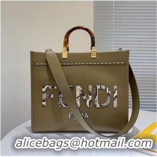 Luxury Discount FENDI SUNSHINE Medium Snakeskin Logo Flannel Togo shopper Bag 36553B Gray