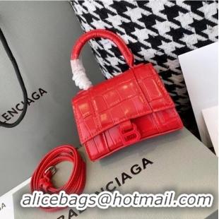 Cheapest Balenciaga WOMENS HOURGLASS MINI TOP HANDLE BAG M8000 RED